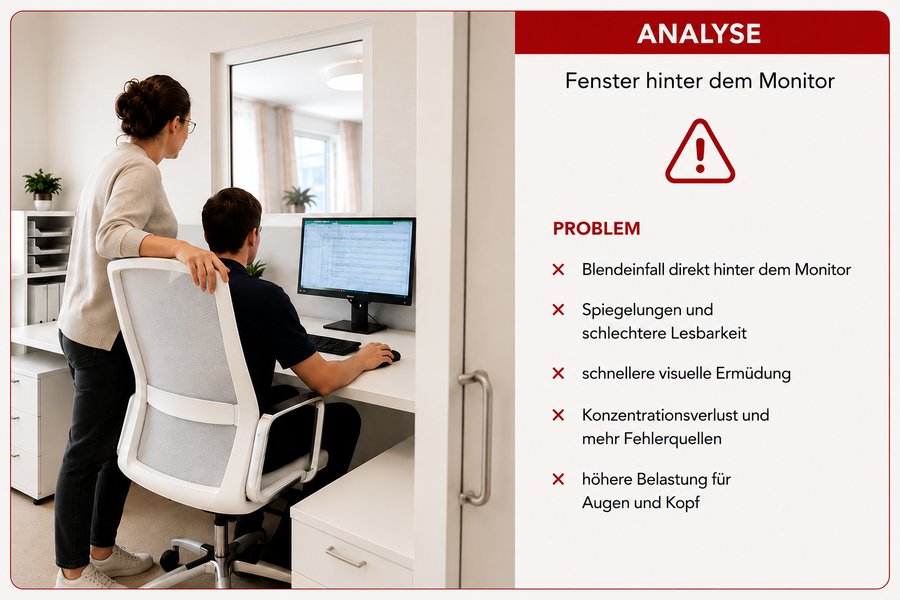 Analyse: Fenster hinter dem Monitor sorgt für Blendeinfall