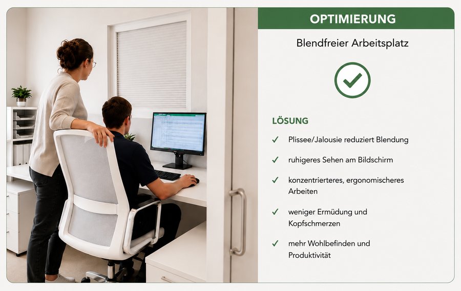 Optimierung: Blendfreier Arbeitsplatz durch Plissee/Jalousie